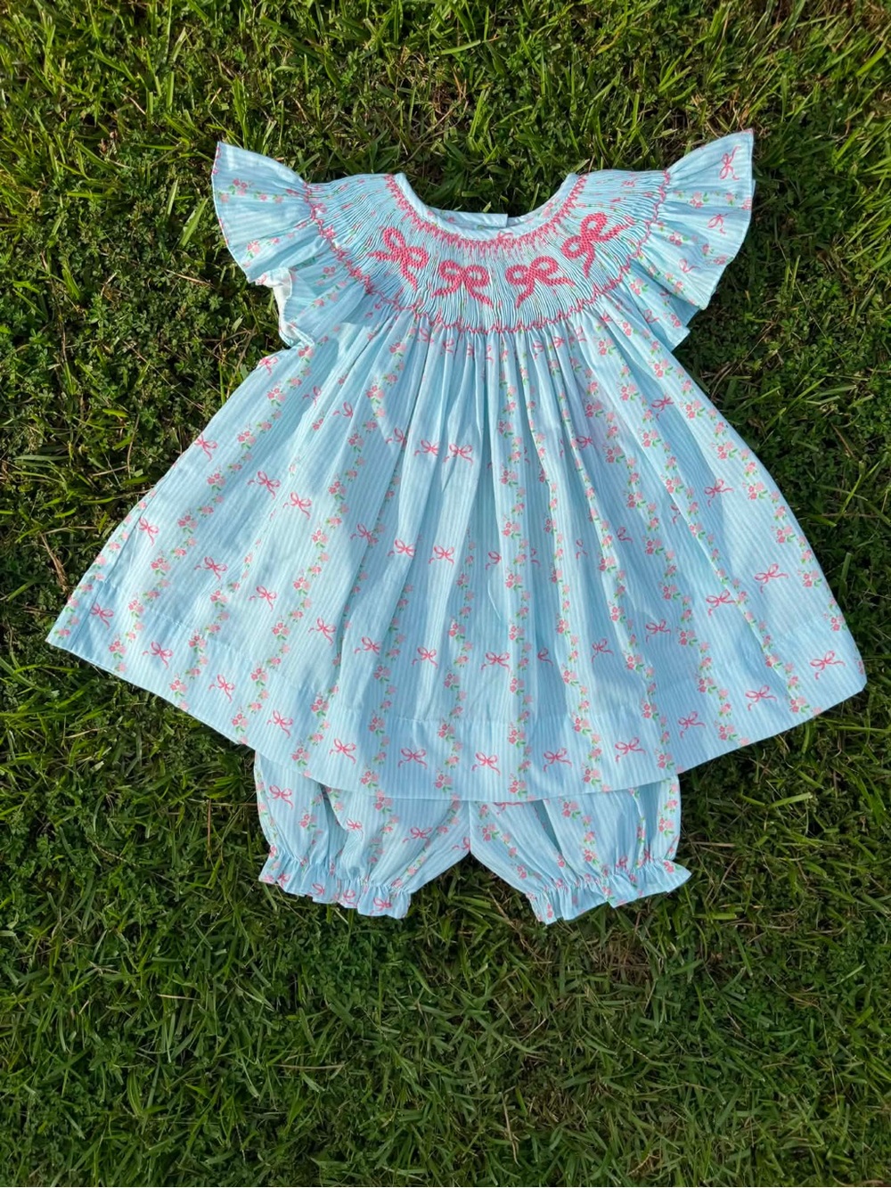 Pink Bow Hand Smocked Set
